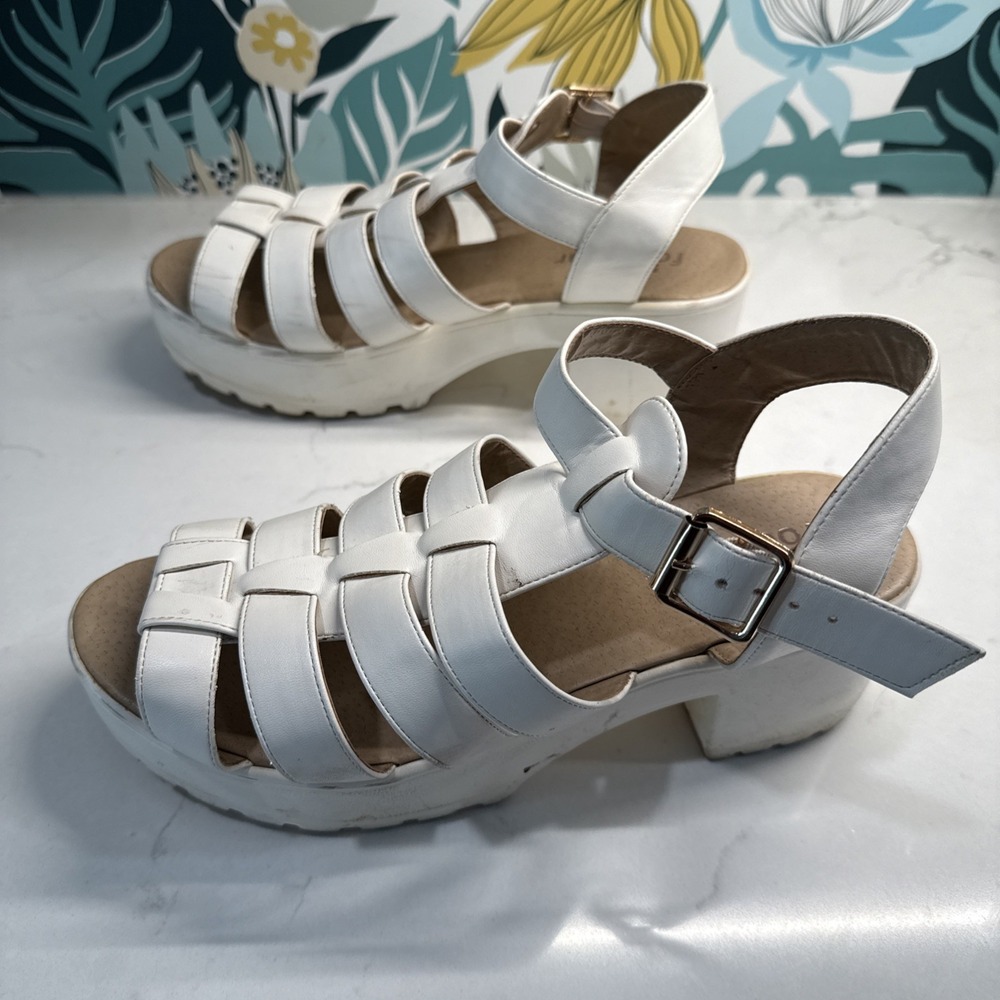 Koi Footwear White Strappy Chunky Heel Platform Sandal Size 8 - Picture 8 of 10
